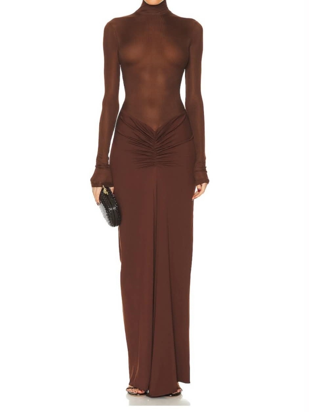 Christopher Esber Brown Long-Sleeve Ruched Maxi Dress